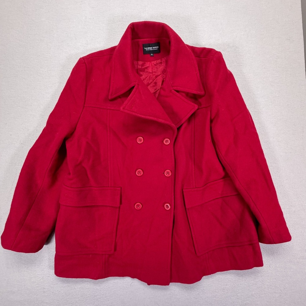 La Mode Super Pea Coat Womens 16‎ Red Wool Blend Double Breasted Canada